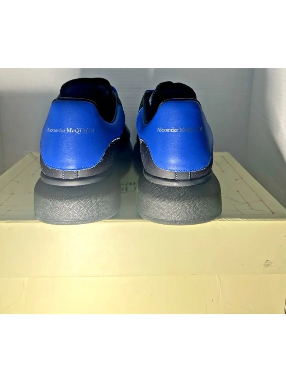 Alexander McQueen Oversized Sneaker Black Royal Blue Low Top Shoes Size 45 US 12